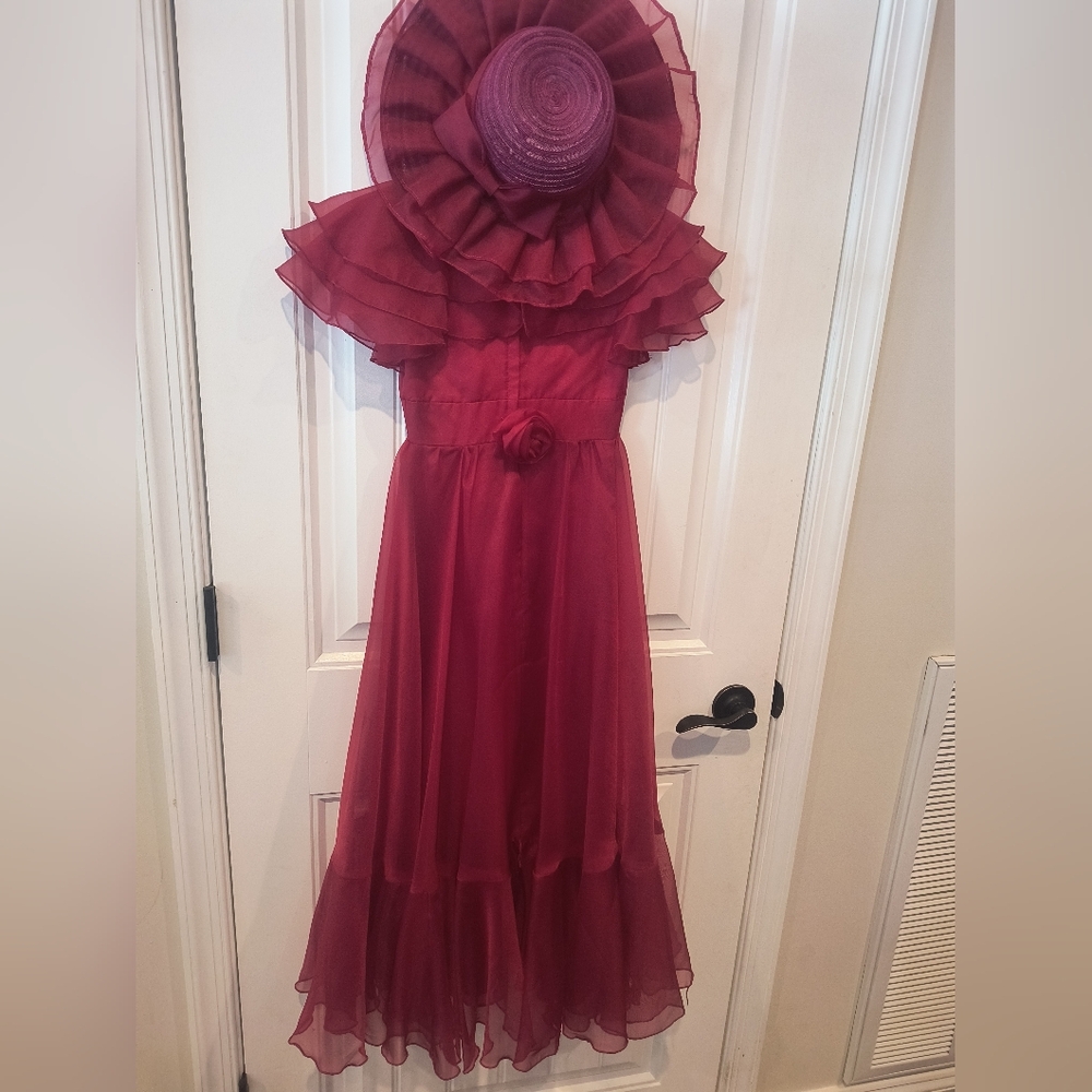 Elegant Burgundy Kids Dress with Hat